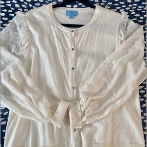 Cece - Cardigan - 2X - Cream - Heart Swiss Dot